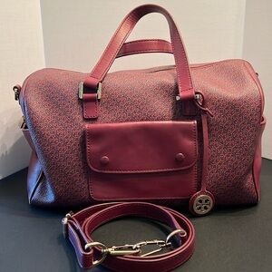 Tory Burch Doctor Bag Logo Pattern Burgundy